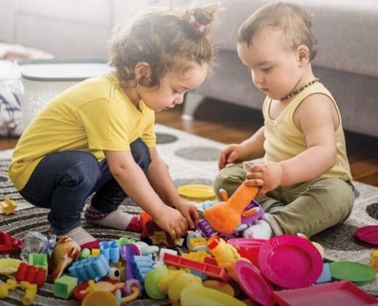 toddlers playing with toys